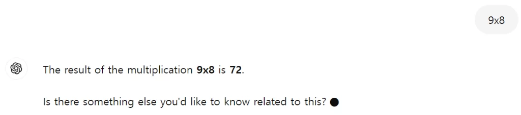 Chat GPT 9x8 질문했을 때 답변
