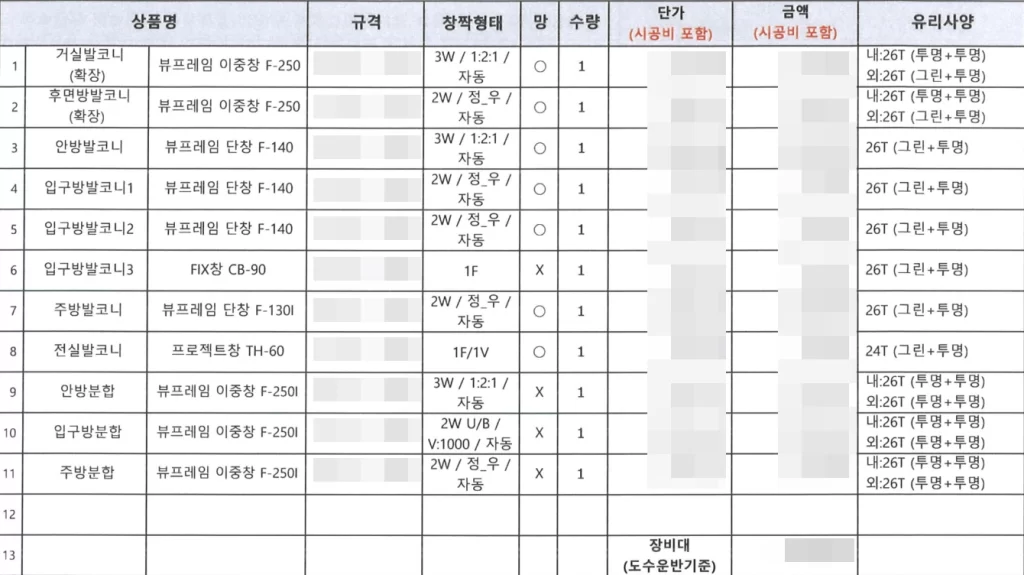 0. LX 뷰프레임 견적서 예시